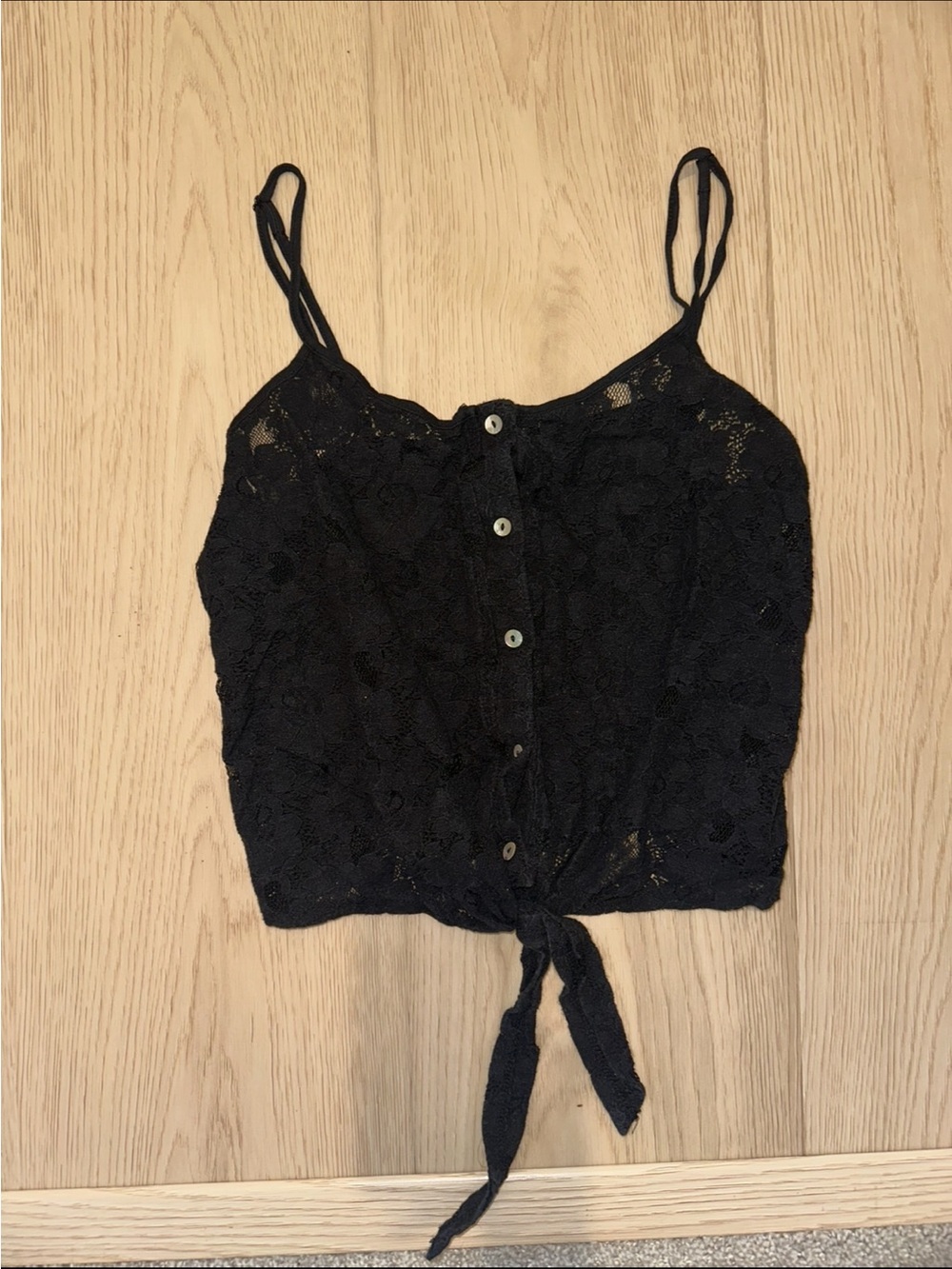 Women's Black Lace Button-Front Tie Cami